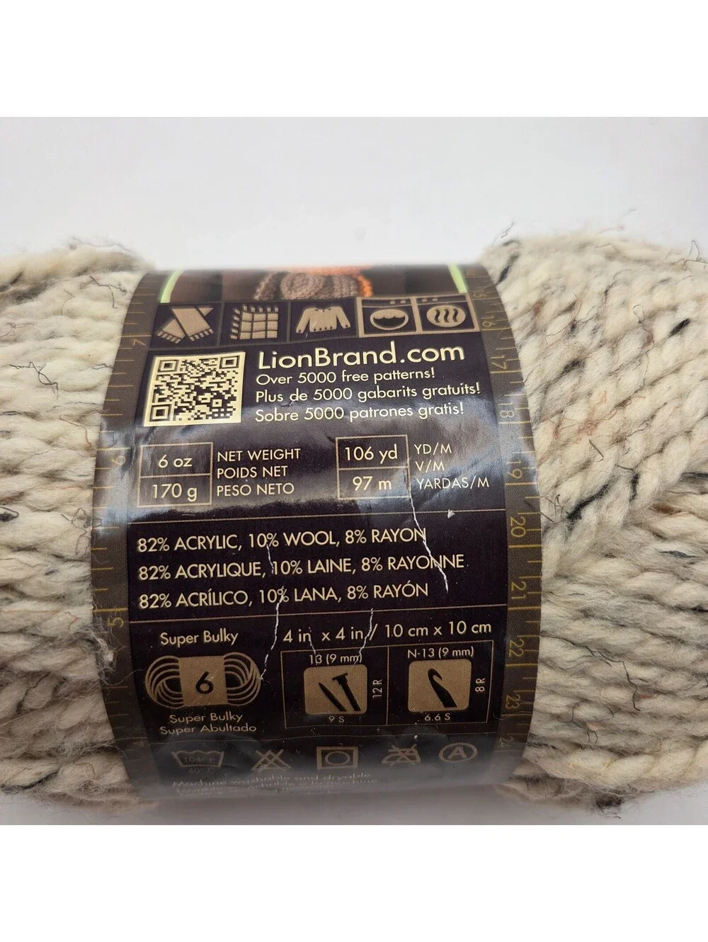 Lion Brand Wool-Ease Thick & Quick Yarn Lot 1.8 Skeins Oatmeal 123 Super Bulky #